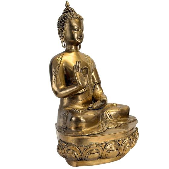 Antiek Tibetaans-Himalaya Shakyamuni Boeddha Brons – 17e/18e Eeuw – 56 cm – Beeldhouwkunst, Bronze, Brass (photo 4 of 11)