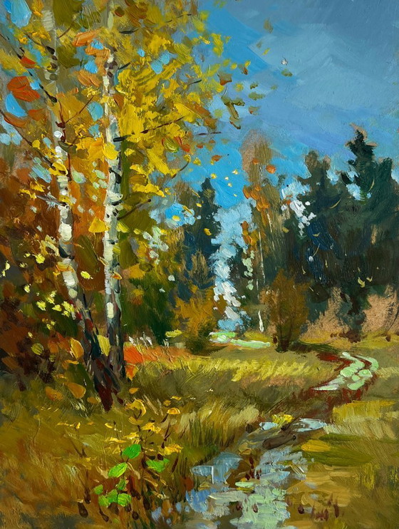 Image 1 of Original Oil Painting Autumn Forest Landscape Breath of the autumn forest