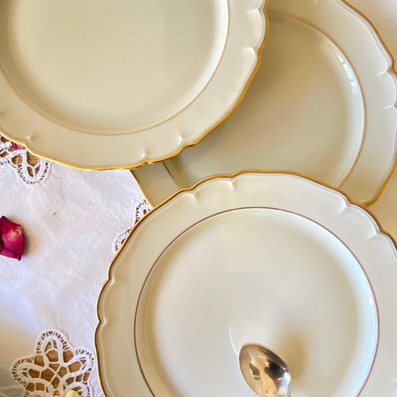 Image 1 of Set of 6 antique off-white porcelain dessert plates with gold trim, Limoges ULIM