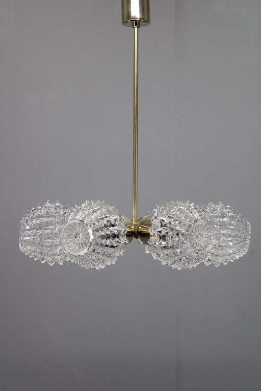 Mid Century Sputnik Brass Glass Chandelier, 1970s Czechoslovakia
