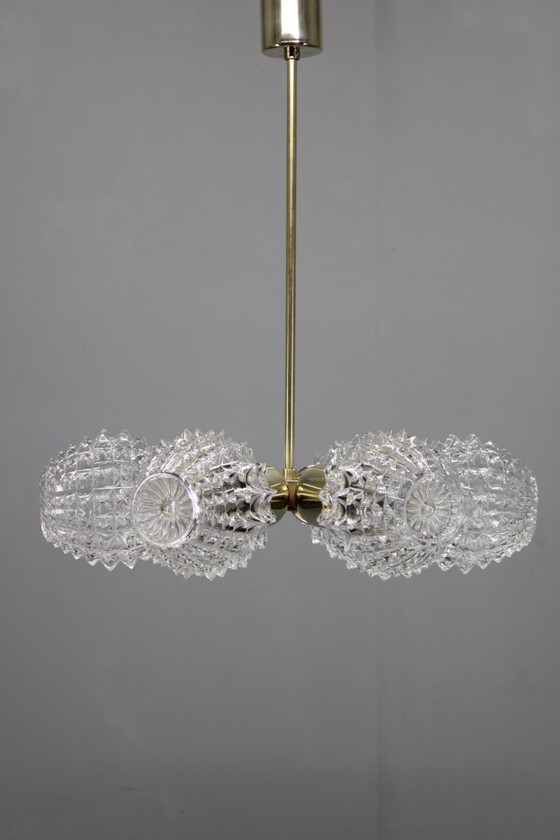 Image 1 of Mid Century Sputnik Brass Glass Chandelier, 1970s Czechoslovakia