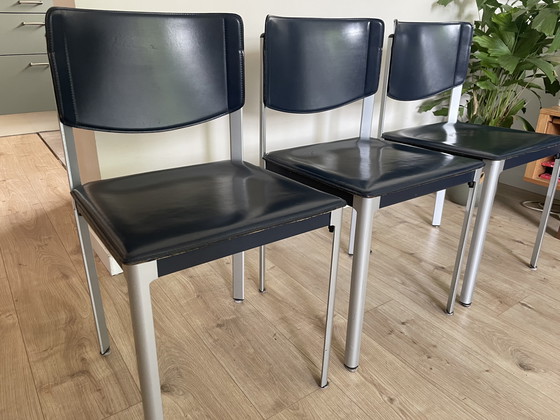 Image 1 of 4x Matteo Grassi eetkamerstoelen donkerblauw 