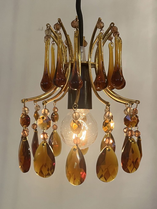 Hanglamp kroonluchter vintage teardrop pegels smoked rookglas