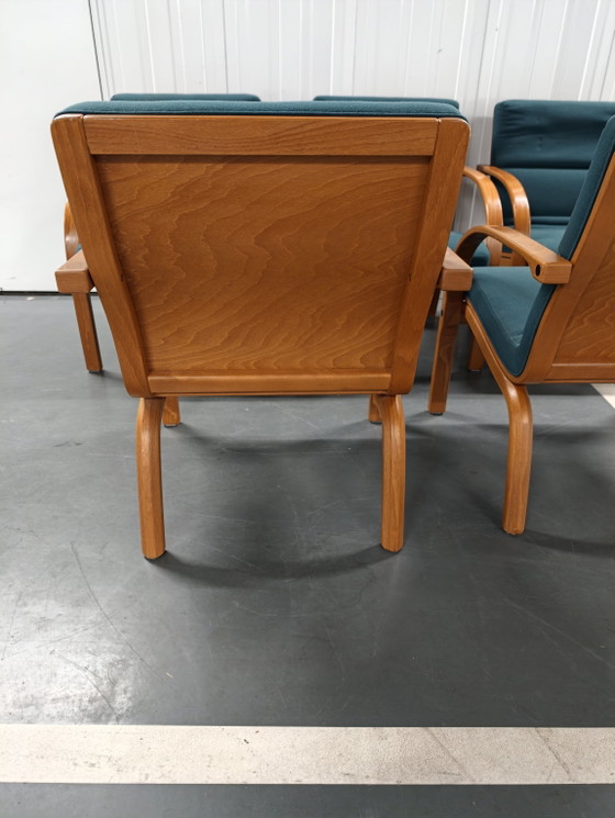 5 Vintage Deense Loungestoelen Groen, Wollen, Gebogen Hout, Retro Uit De Jaren 80. – Eetkamerstoelen, Wool (photo 8 of 9)