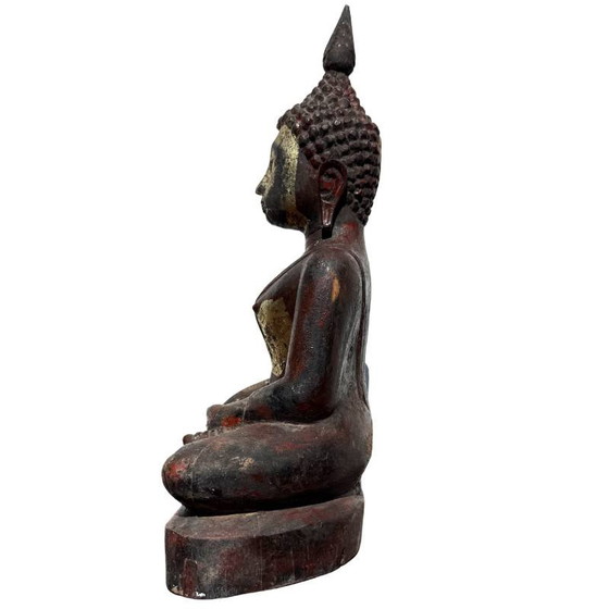 Antique Burmese Buddha - Teak Wood & Gold Leaf - 29cm – Sculpture (photo 7 of 12)