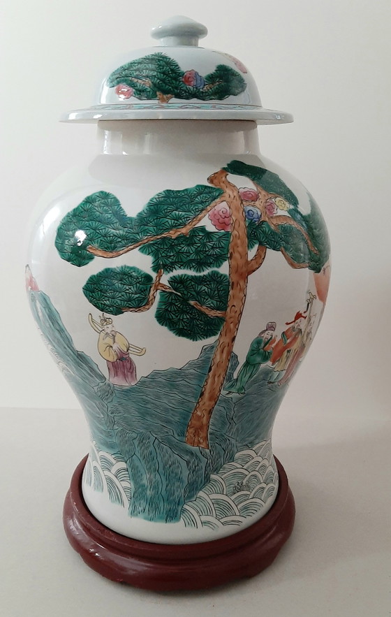 Image 1 of Chinese lidded pot XL Famille rose, midcentury