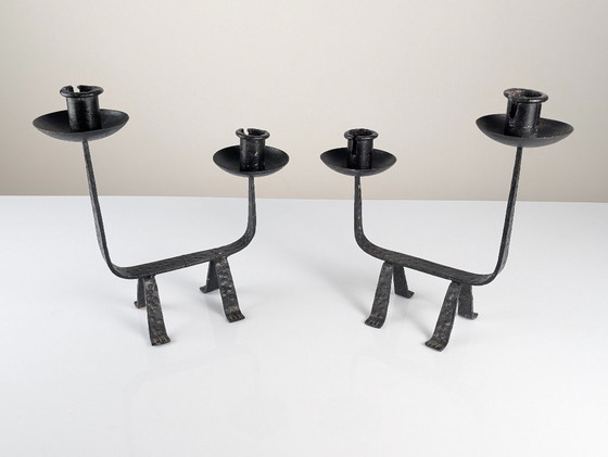 Image 1 of Pair of Wrought Iron Candleholders, 1950s