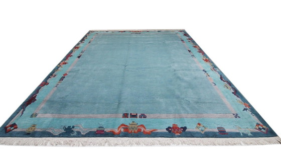Image 1 of Origineel modern design wollen tapijt uit de Schotse Hooglanden, Nepal, 386 x 299 cm