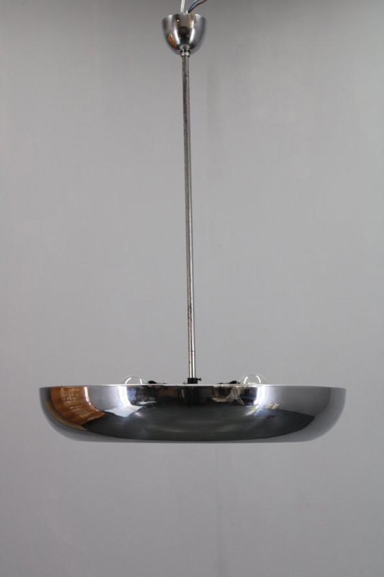 Image 1 of 1930 Bauhaus / Functionalist Verchroomde Kroonluchter "UFO" van Josef Hurka voor Napako, Tsjecho-Slowakije