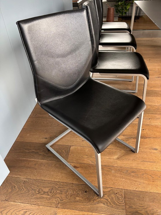 Willisau Dining chairs, black leather, Chrome, Modern (photo 4 of 11)