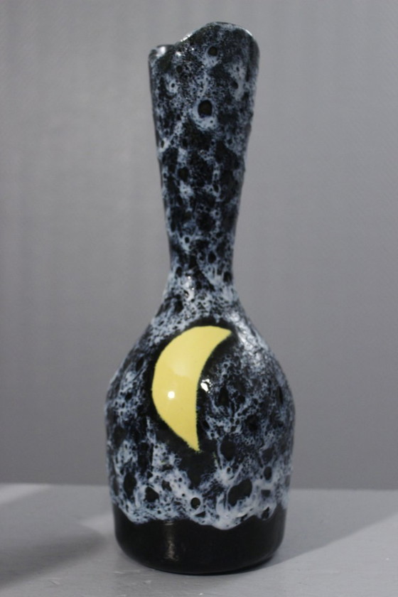 Image 1 of Luc Vallauris Saftservice Karaffe + 5 Becher Emaille Lava Frankreich 1950s