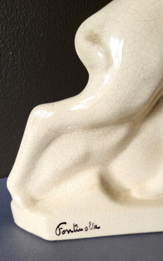 Image 1 of Art-Deco-Keramikskulptur mit Craquelé-Glasur von Fontinelle, 1930