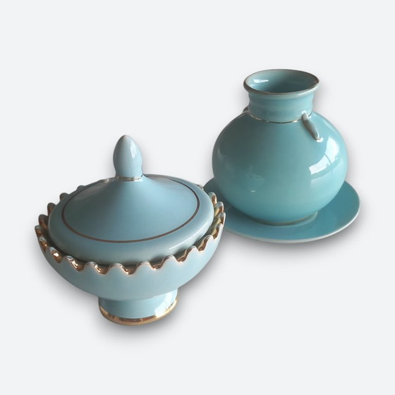Image 1 of Art Deco ceramic ensemble turquoise with gold