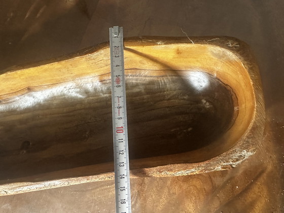 Image 1 of Grande coupe / Vide Poche sculptée en Bois - Artisanat Vintage 38 / 14 cm