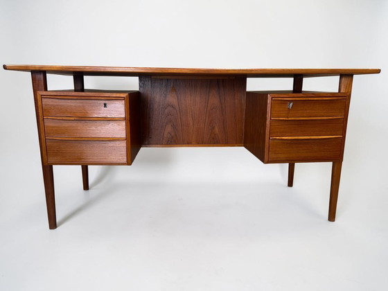 Image 1 of Peter Løvig Nielsen Freestanding Executive Desk in Teak, Denmark – Original Maker's Mark & Exceptional Condition