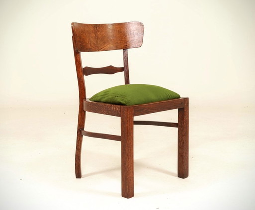 Silla antigua de madera de roble, estilo academia oscura, verde, madre, 1930