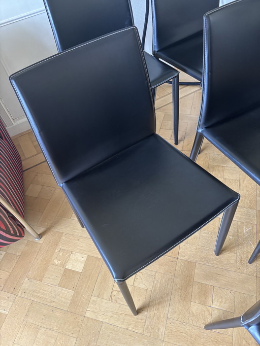 6 modern black leather dining room chairs