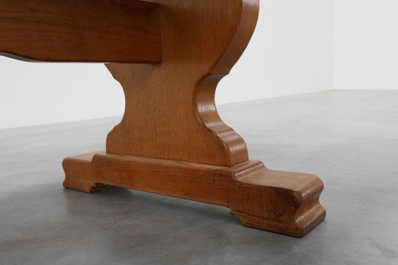 Image 1 of Französischer Eichenbodentisch des 20. Jahrhunderts mit geschwungenen Beinen und Bohlenplatte