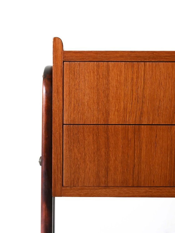 Image 1 of 1950s Scandinavian Teak Nightstand with Brass Handles