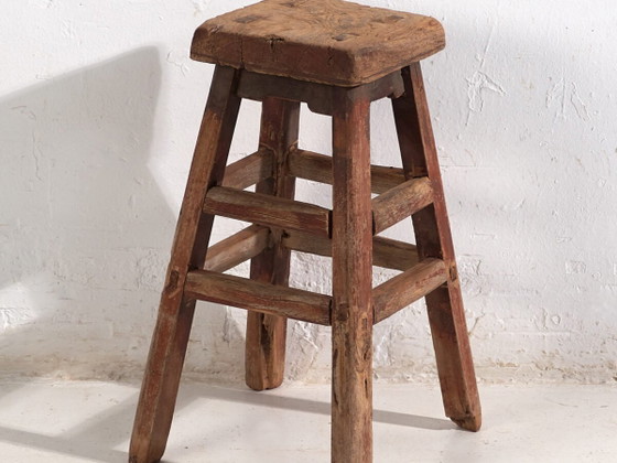 Kleiner antiker Hocker (ca. 1900) #7, Holz, Braun, Rustic (Foto 2 von 34)
