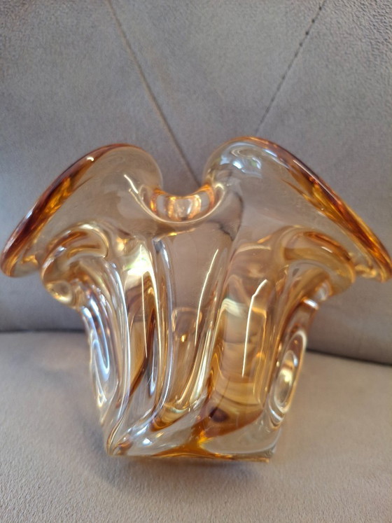 Image 1 of Vintage glazen schaal | Chribska jaren 70 | Amberkleurig