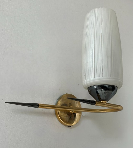 Image 1 of Coppia di applique vintage in ottone e vetro, Francia, anni '50