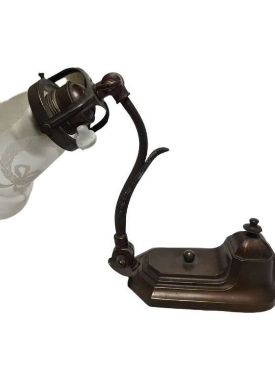 Art Nouveau Duitse pianolamp van glas en tin, jaren 1900 – Bureaulampen, Metal (photo 8 of 9)