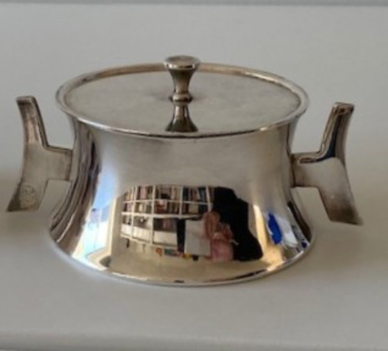 Image 1 of Douwe Egberts Zilverstad Set da zucchero e latte modernista placcato in argento