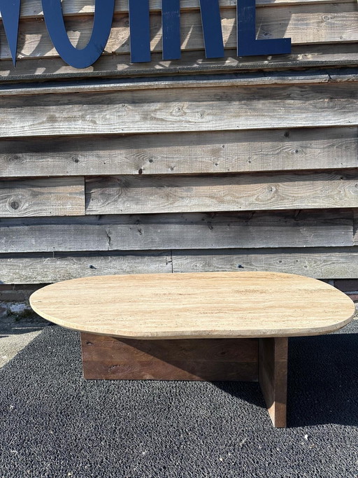 Coffee table 140cm travertine with mango wood base