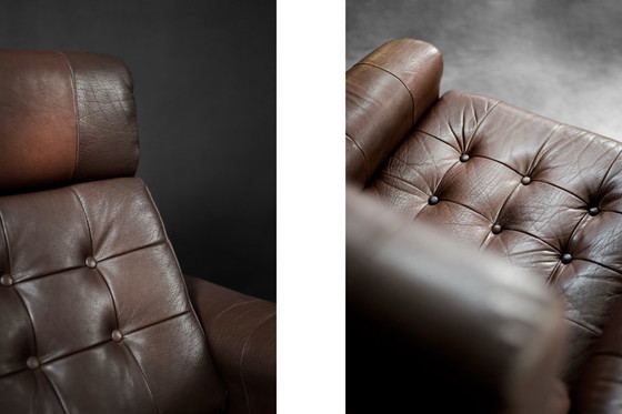 Image 1 of Vintage Mid-Century Deense moderne bruine leren draaifauteuil van Lystager Industri, jaren 70