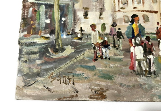 Image 1 of Jozsef BANFI (1936-) Oil Painting on Cardboard | Terez Boulevard, Budapest, Hungary | Signed by Bánfi | Famous Hungarian Painter