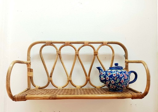 Vintage rotan wandplank 1970