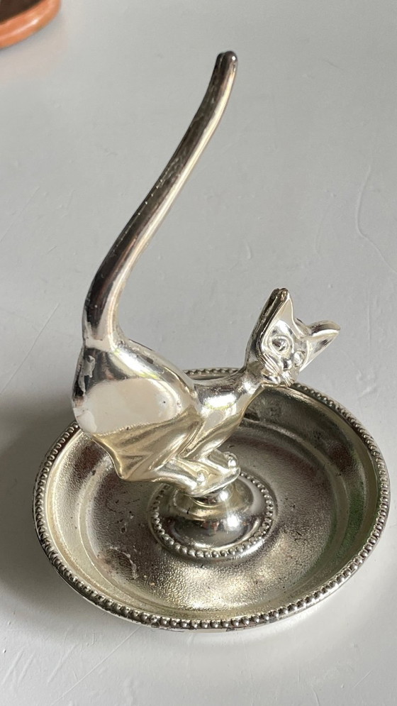 Image 1 of Zilverkleurig metalen katten sieradenbakje