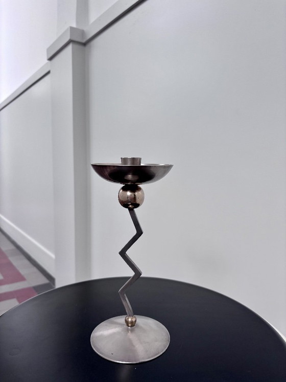 Image 1 of Zig-Zag vintage candle holder | Italy | 80s Memphis Milano inspired, postmodern Italian Design, Metal