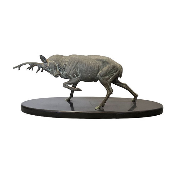 Image 1 of Escultura de ciervo Art Déco sobre base de mármol Irénée Rochard