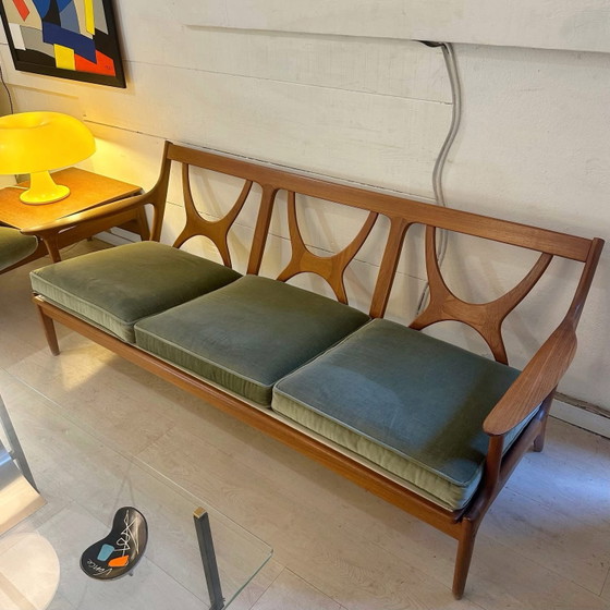 Ensemble canapés scandinaves, 1960, Edvard Valentinsen, Coins salon, Velours, Vert (photo 11 sur 15)