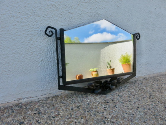 Image 1 of Grande specchio in ferro battuto martellato, art déco, in stile Edgar Brandt, anni '30-'40