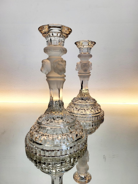 Image 1 of Neo-renaissance / neo-barok set kandelaar met drie leeuwenkoppen, Val Saint Lambert 1879