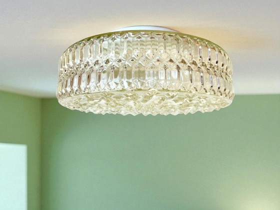 Image 1 of Grand plafonnier ou lampe murale à encastrer en verre hobnail givré