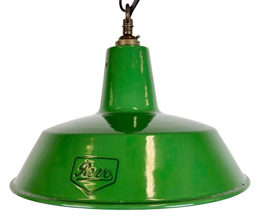 Industriële groene emaille hanglamp van Revo, jaren 1950.