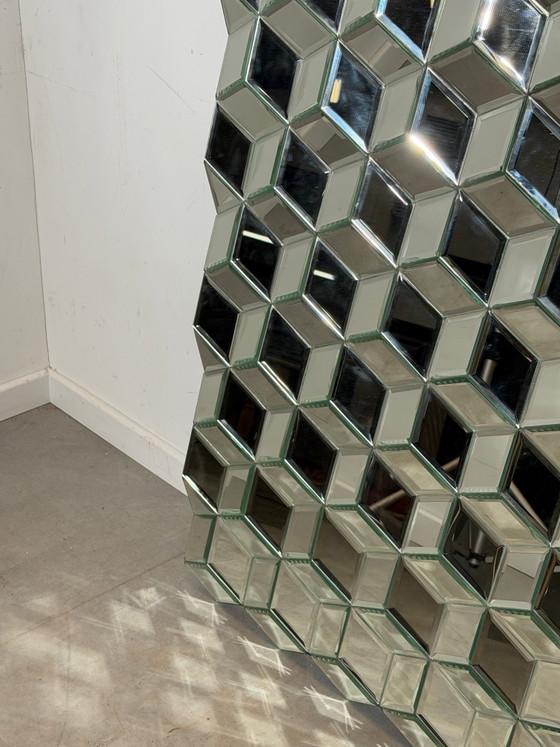 Large Geometric Faceted Mirror – Sculptural Cube Prism Mirror – 150 × 92 cm (photo 3 of 6)