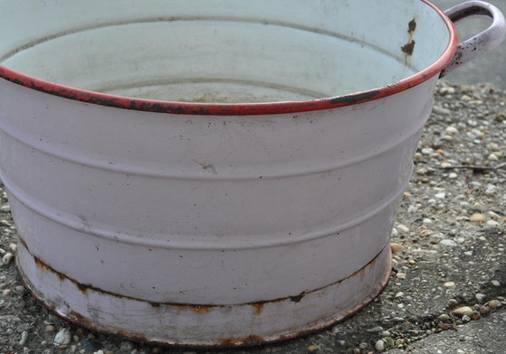 Witte emaille emmer, jaren 50 – Bucket tassen, Vintage (photo 3 of 4)