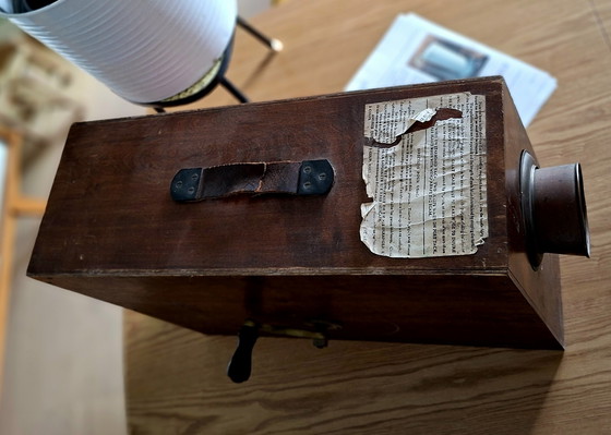 Image 1 of Antique hand-operated ship's fog horn in wooden resonance box – working – ca. 1900