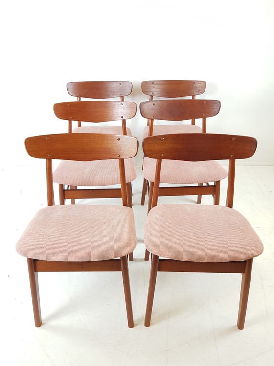 Image 1 of 6 danish dining table chairs farstrup new upholstered pink