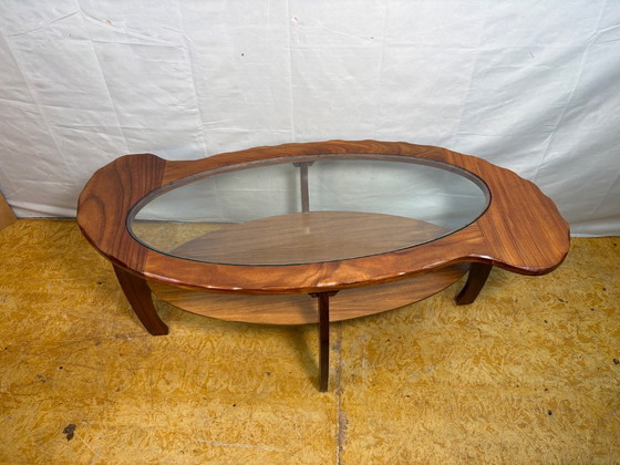 Image 1 of Mid-Century Retro Vintage Teak & Glass Coffee Table 1960  Organic Sculptural Frame • Danish / Scandinavian Design Influence  A s