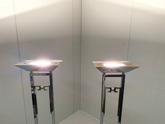 Image 1 of Juego de 2 lámparas de pie Arte Lumen cromadas y de latón, años 70