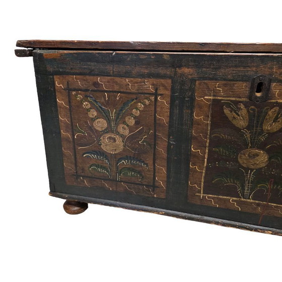 Image 1 of Antiek hand beschilderde Duitse dekenkist, 19e eeuw