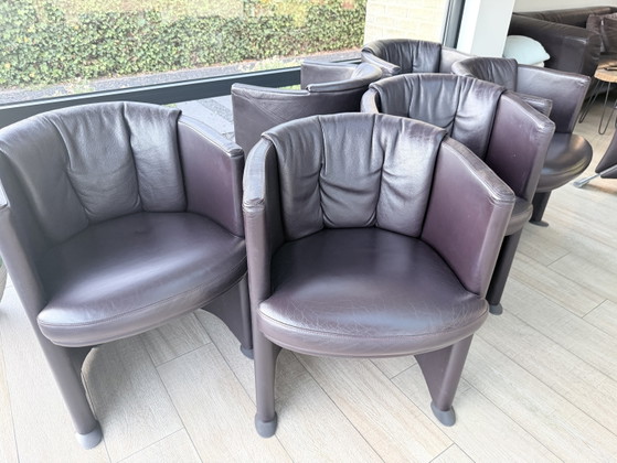 Rolf Benz Sofagarnitur 332 Und 6 Clubsessel 390 In Auberginenfarbenem Leder – Leather, Aluminium (photo 14 of 15)