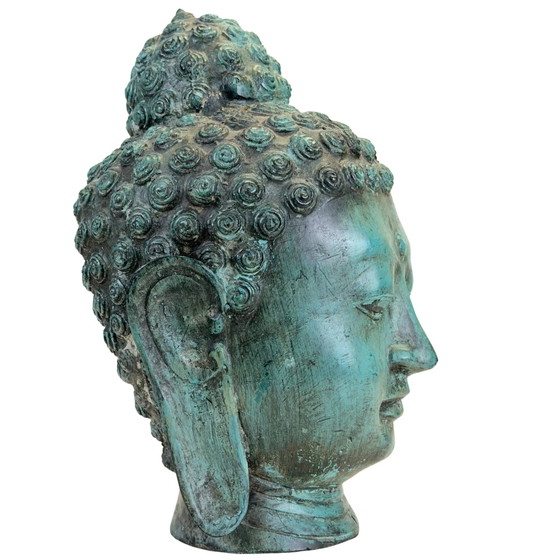 Cabeza de Buda de bronce patinado turquesa – Estilo Thai U Thong 26.5 cm – Esculturas, Bronze (photo 3 of 9)