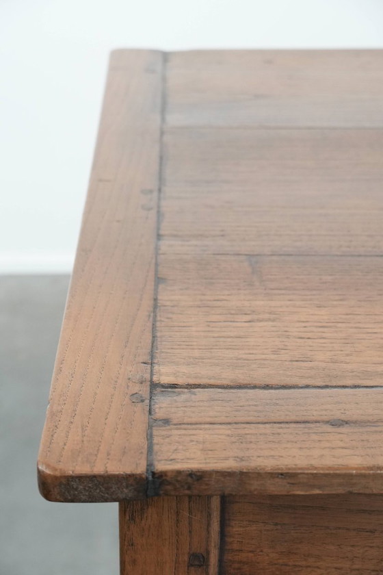 Image 1 of Antique French oak farmhouse dining table for 6 to 8 people with three drawers